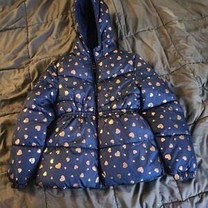 Pink Platinum Girls Heart Foil Printed Hooded Puffer Jacket Fleece Lining 10/12